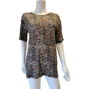 $195 IRO Jeans - Multicolored Zebra Print Distressed Tee size Small